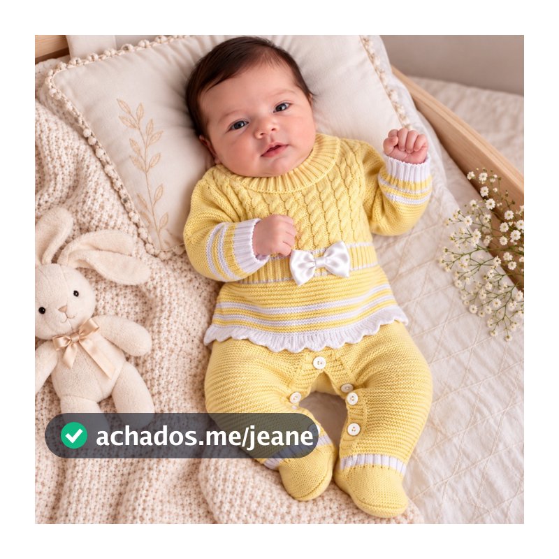 Macacão bebê menina em tricô Cecília Amarela