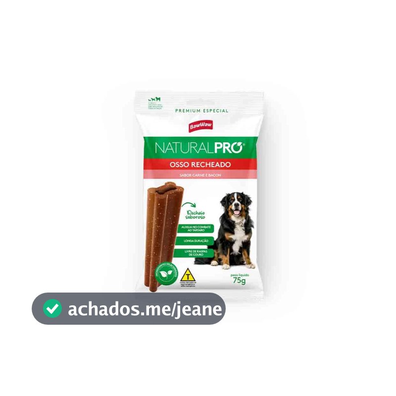 Baw Waw osso recheado carne e bacon limpeza dentes p/ cachorro 75g