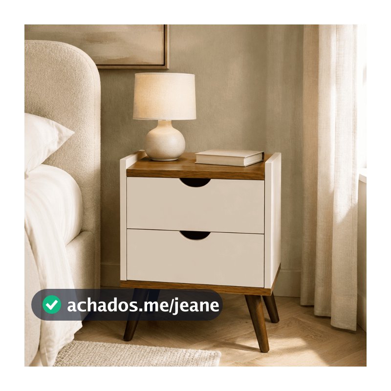 Mesa de Cabeceira 2 Gavetas com Nicho Moderna Compacta Corrediça Telescópica Juma
