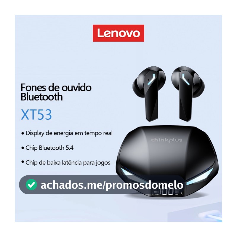 Lenovo XT53 Fones De Ouvido Bluetooth 5.4 Com Display de Bateria Cancelamento de Ruído IPX5 À Prova D'água