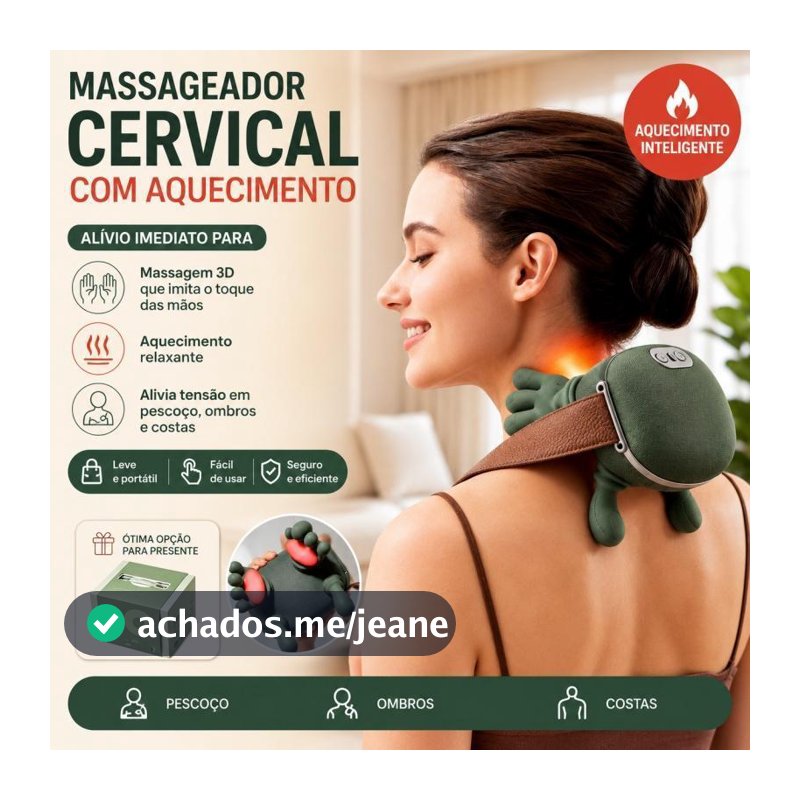 Massageador Elétrico Portátil para Pescoço com 3 Intensidades Alívio de Dores Cervicais Massagem Tipo Mãos Humanas