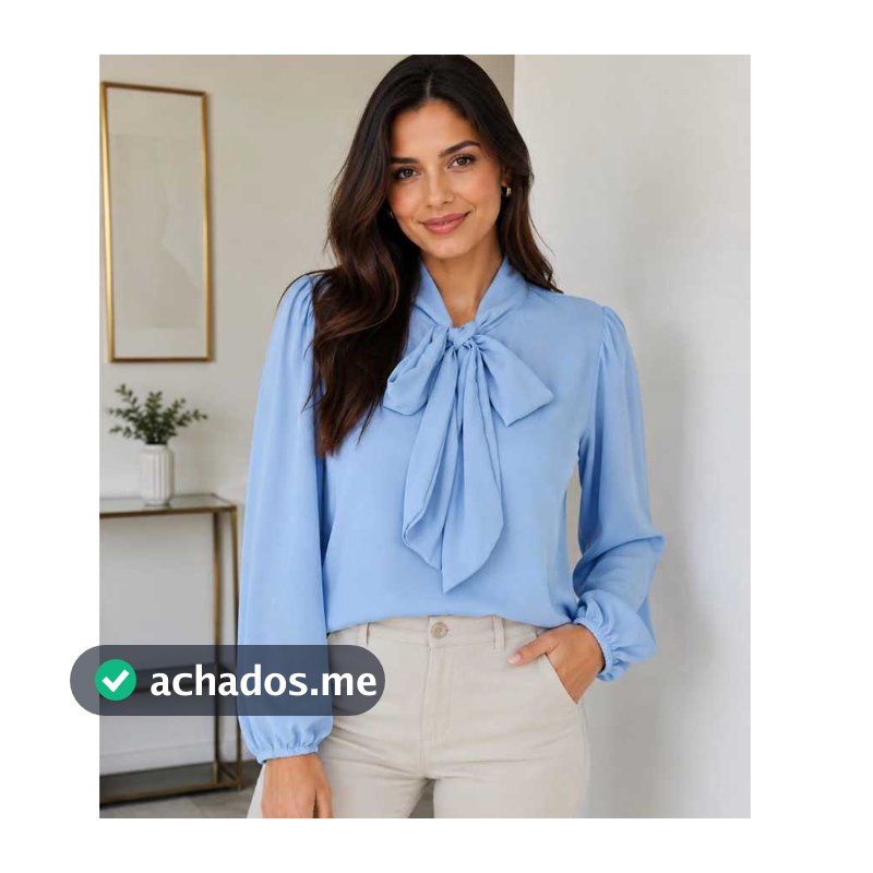 BLUSA  SOCIAL FEMENINA, MANGA LONGA, GOLA LAÇO EM TECIDO GGT.