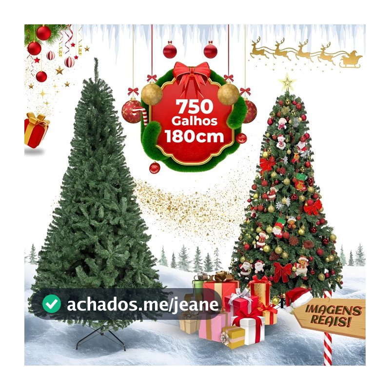 Árvore de Natal Grande Luxo Desmontável 1,80 Metro com 750 Galhos e Base de Ferro