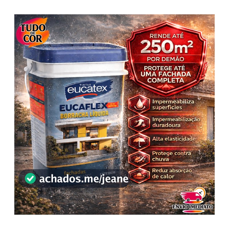 Borracha Líquida Impermeabilizante Eucatex 20kg, Tinta Emborrachada para Parede Interna e Externa
