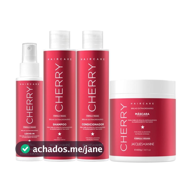 Kit Jacques Janine Hair Care Cherry Cereja Shampoo 230ml Condicionador 200ml Máscara 400g Spray 120ml