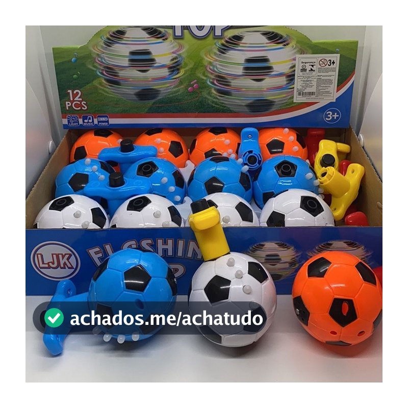 Kit 12 Pião Bola Musical Luminoso Com Luz e Som Lançador Automático em Formato de Bola