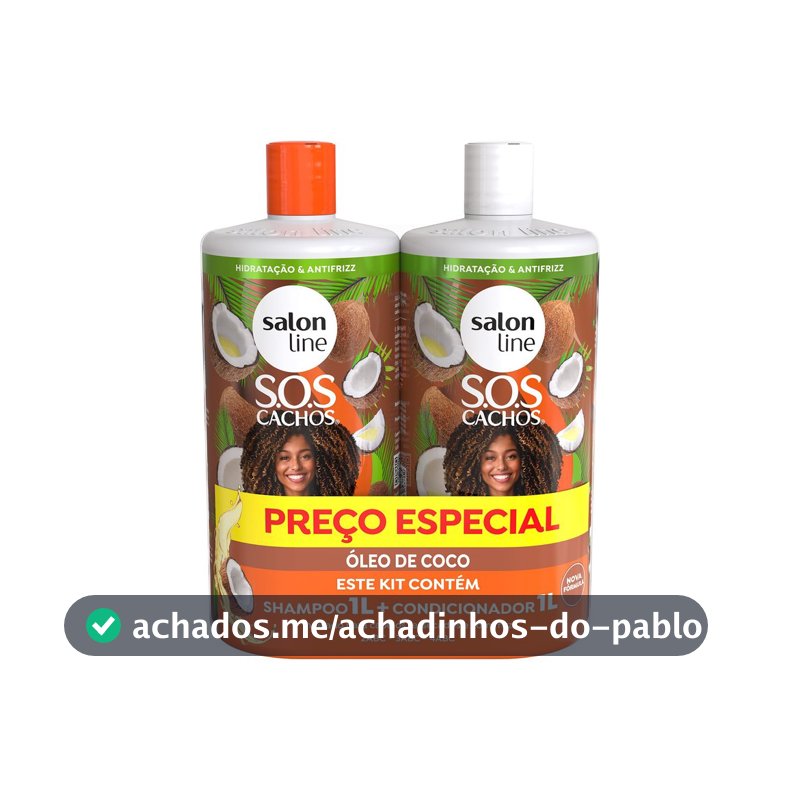 Kit SOS Cachos Coco Profundo Shampoo e Condicionador Litrão Salon Line