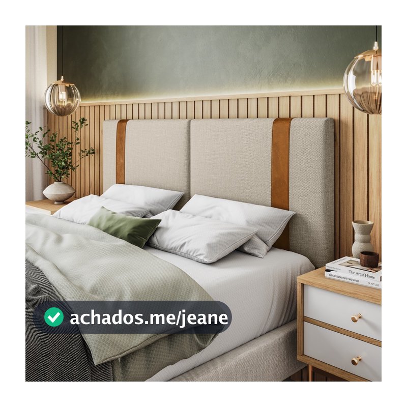 Cabeceira De Cama Ártemis QUEEM 1,60x0,55 Linho Bege e Couro Sintético Caramelo