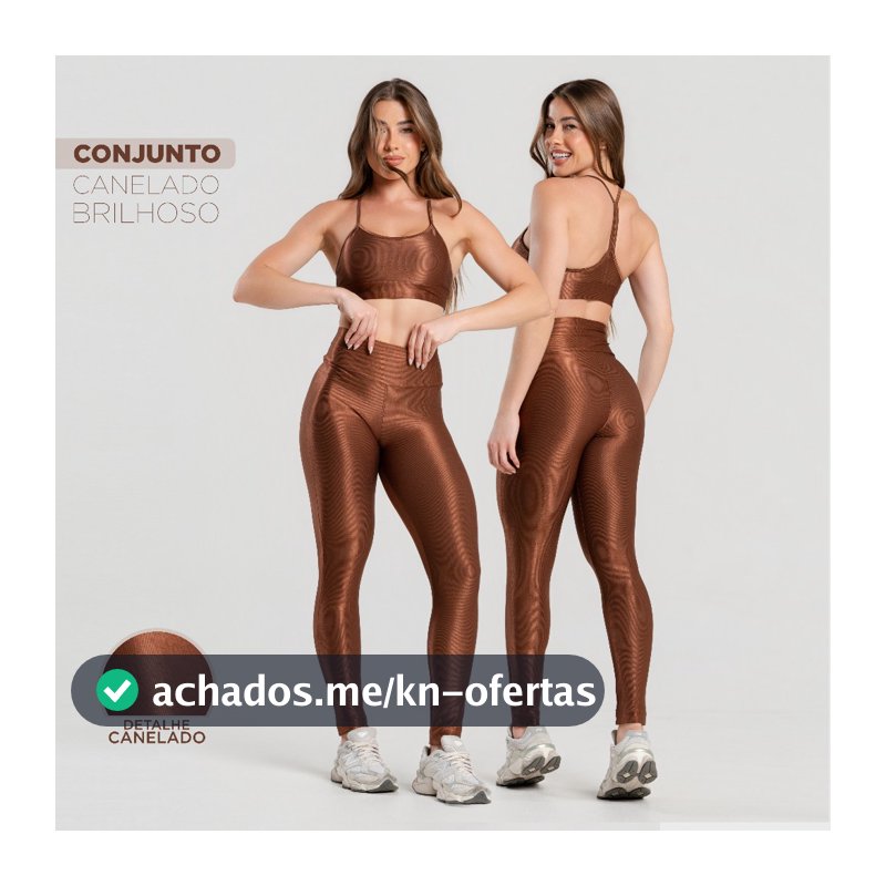 Conjunto Fitness Feminino Trilobal Canelado–Top Alcinha+Legging Cós Alto Modelador Brilhoso Academia