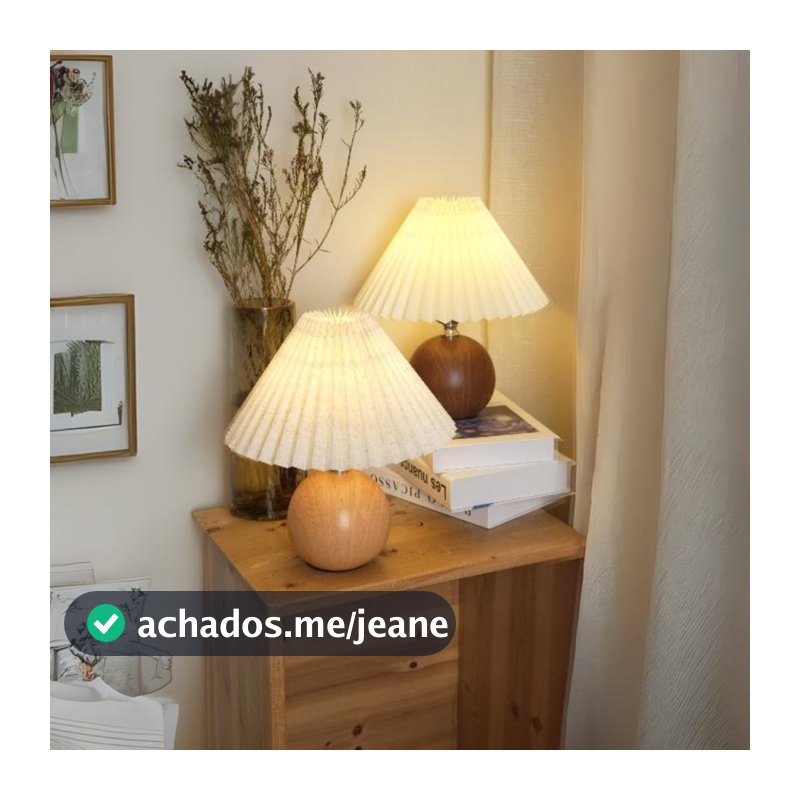 Abajur Luminária De Mesa Estilo Japonês Plissado De Madeira Cabeceira Quarto Sala Estudo Leitura