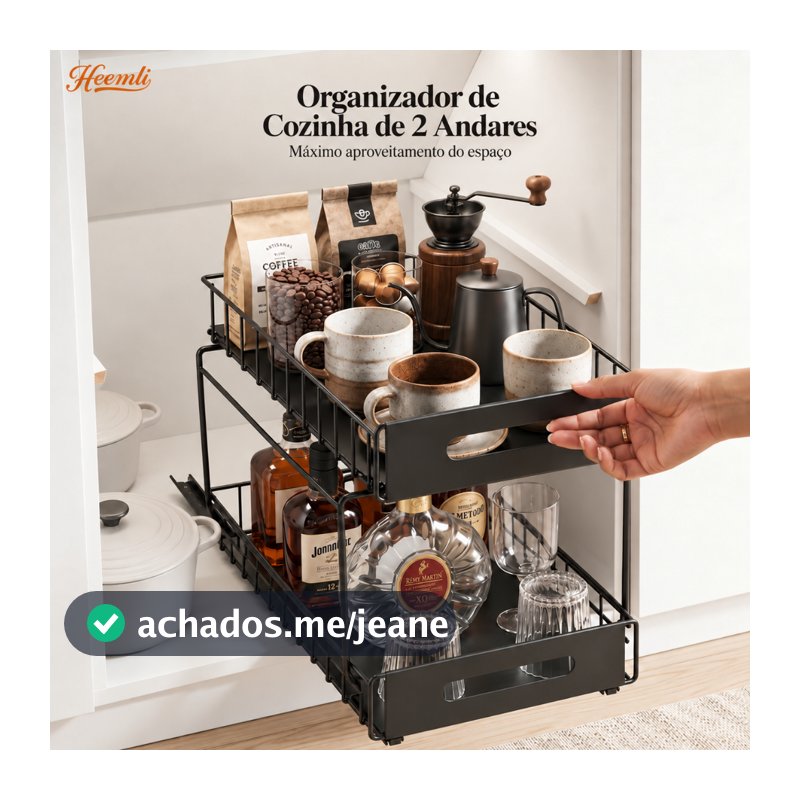 Heemli Prateleira Deslizante 2 Andares para Armário de Cozinha com Trilho