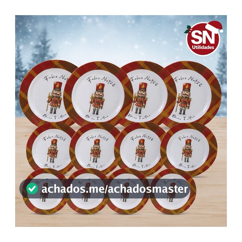 Kit 12 Pratos Natalinos 6 Sobremesa + 6 Jantar Quebra-Nozes – Mesa Posta de Natal Completa