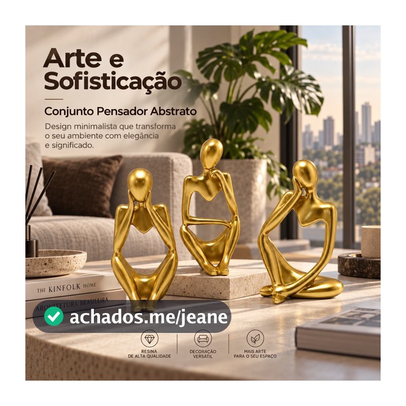 Kit 3 Enfeites Pensador Abstrato em Resina – Arte e Sofisticação ✨