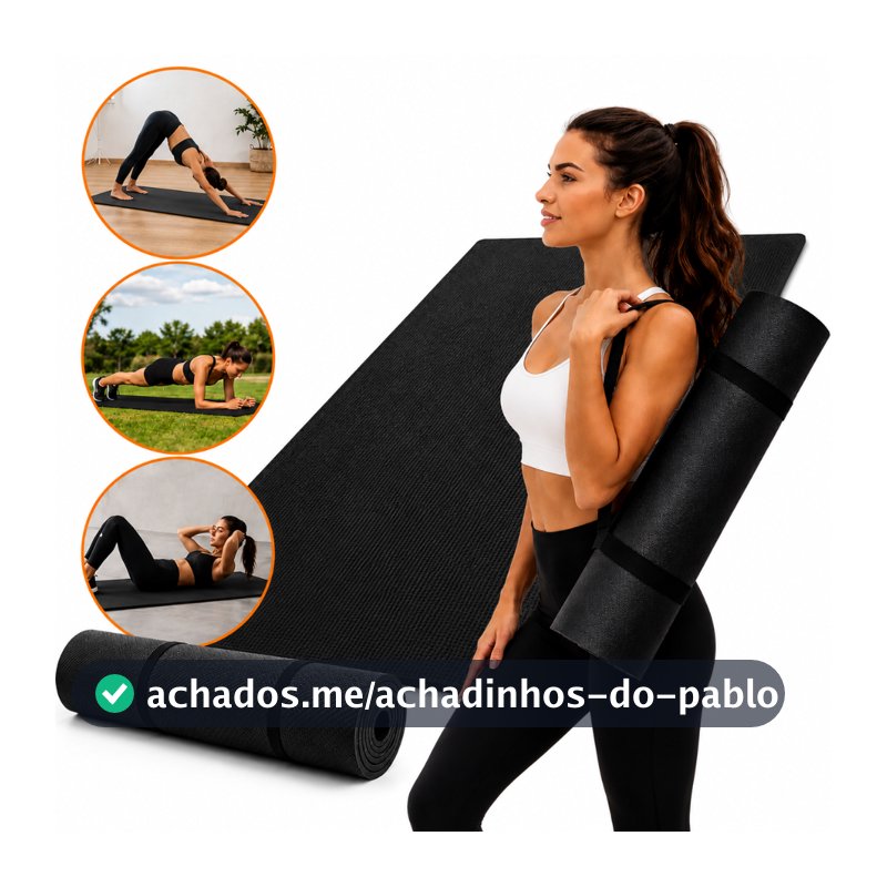 Tapete Tatame EVA Yoga Pilates Treino Funcional Academia Antiderrapante Impermeável Alta Densidade 100x50cm Pro Com Alça