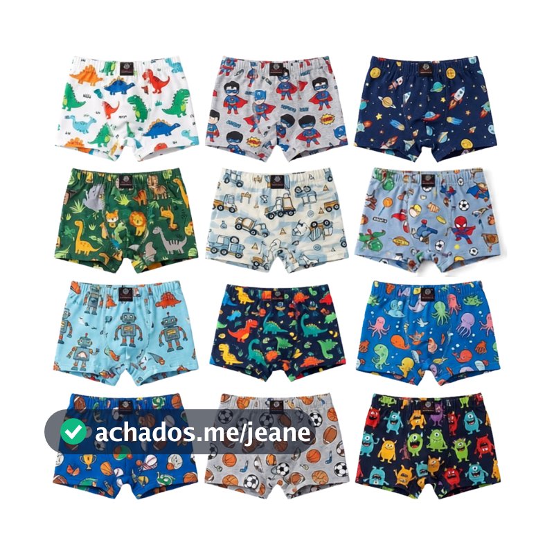 Cueca Boxer Infantil Masculina Malha Macia Confortável Kit 10-05 Box Estampadas Sortidas P M G GG
