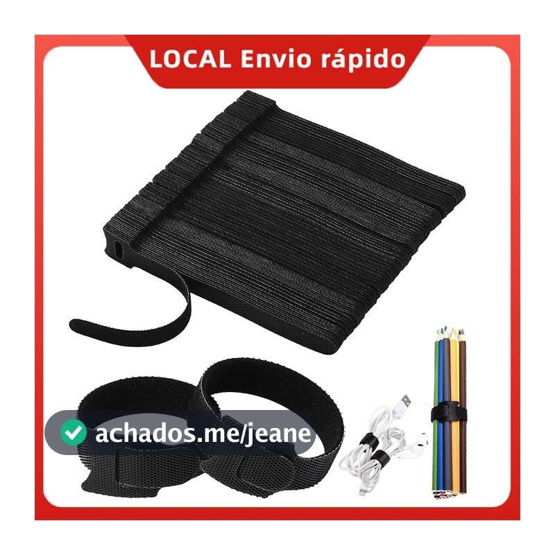 100 Peças Velcro Preto 12x150mm Organizador - Abraçadeiras Reutilizáveis Ajustáveis p/ Cabos Casa e Escritório