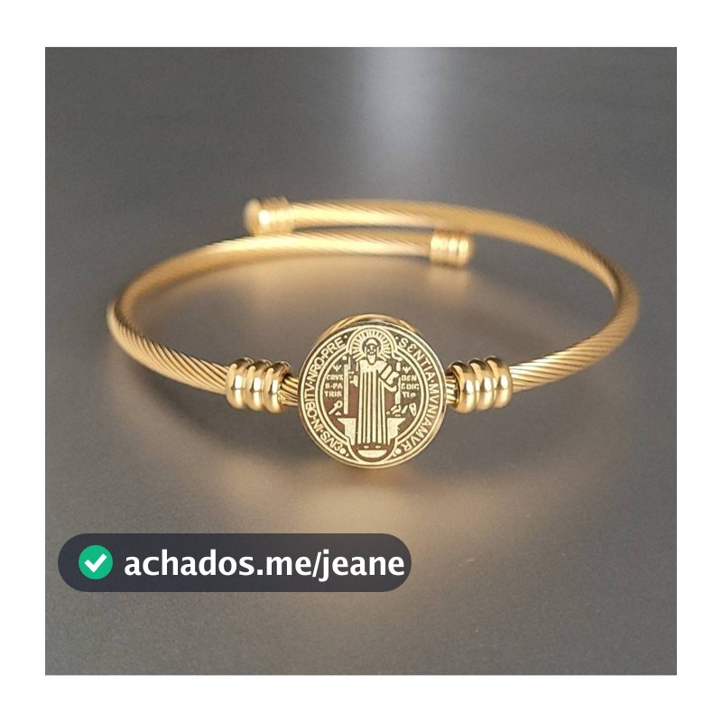 Pulseira Bracelete Luxo São Bento Ajustável Dourada Cabo de Aço Inoxidável 316L