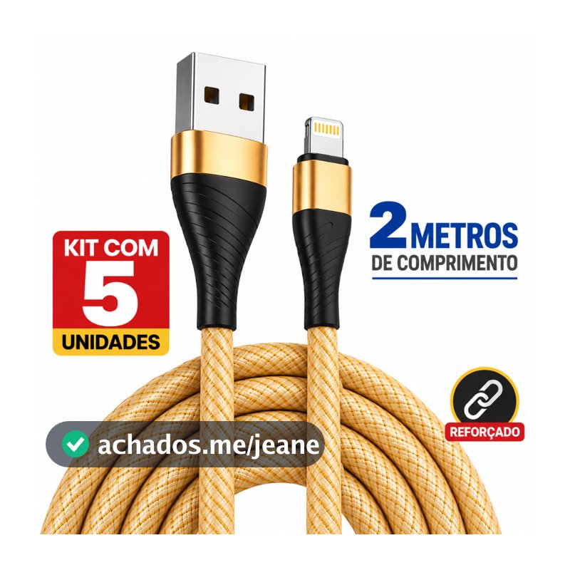 Kit 5 Cabos Carregador iPhone 2 Metros Cores Variadas Original Inova