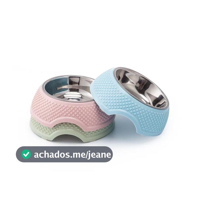 Kit 2 Comedouros Bebedouros Inox Com Base Plástica Antiderrapante Gato Cachorro Filhote