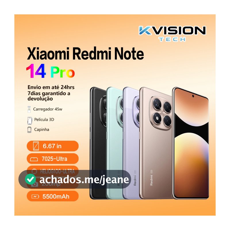 Celular Xiaomi Redmi Note 14 Pro 5G 256gb / 512gb NFC  Versão Global Original (COM CAPINHA E PELÍCULA)