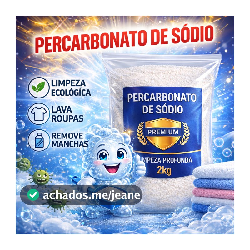 Percarbonato de Sódio 100% Puro | Alvejante Sem Cloro | Tira Manchas e Limpeza Geral | 2 kg 1 kg 500g 250g