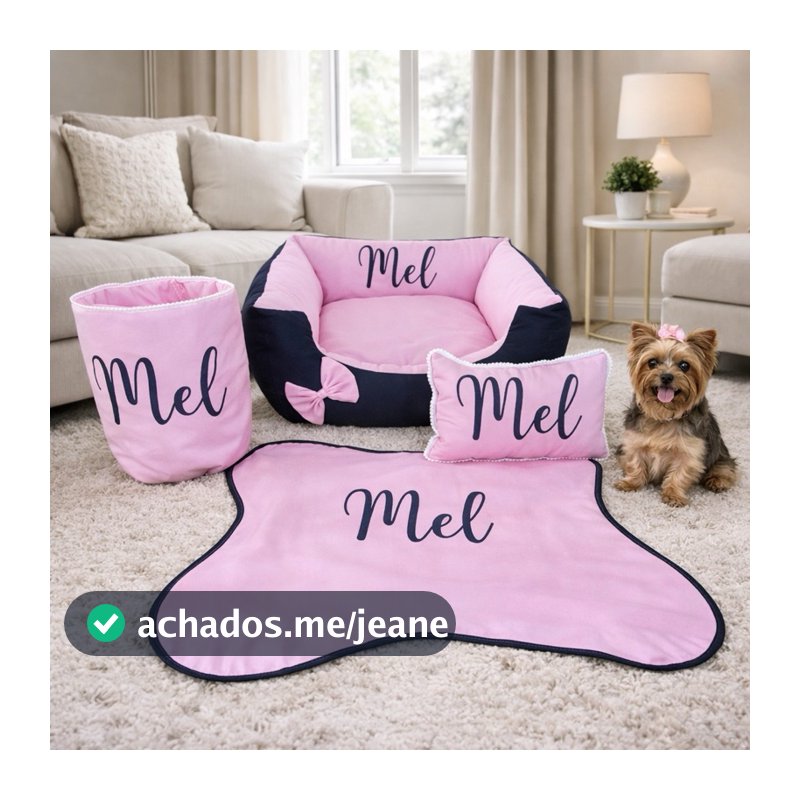 Cama para Pet Cachorro e Gato + cesto organizador + tapete para comedouro +Travesseiro Luxo