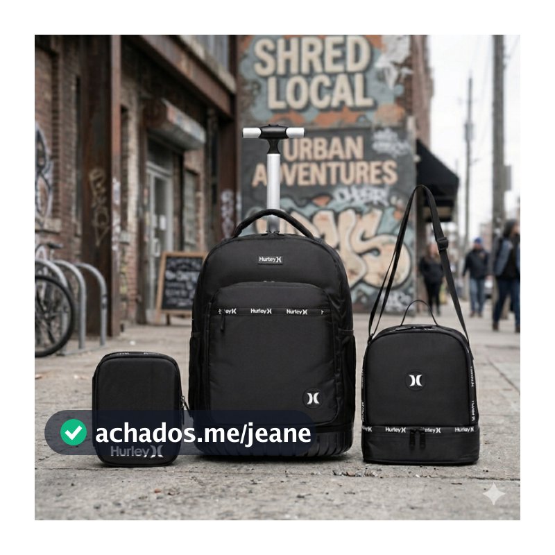 Kit Mochila Hurley Rodinha Lancheira Estojo Organizador Base Emborrachada Reforçada