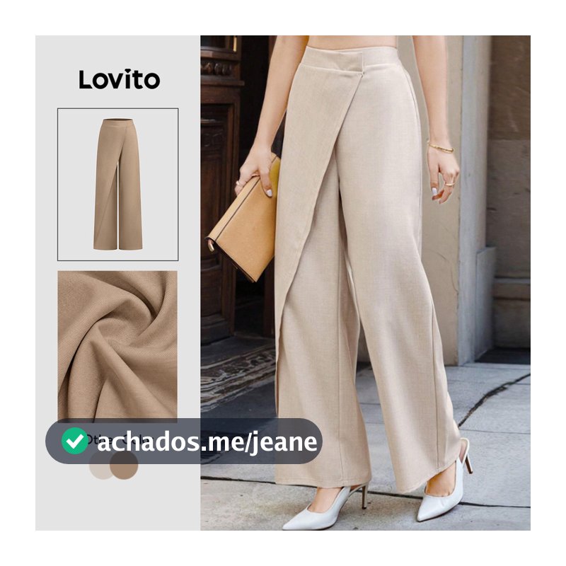 Lovito Elegante Calças Assimétricas De Primavera/verão para Deslocamento Na Cor Damasco Para Mulheres L171AD071