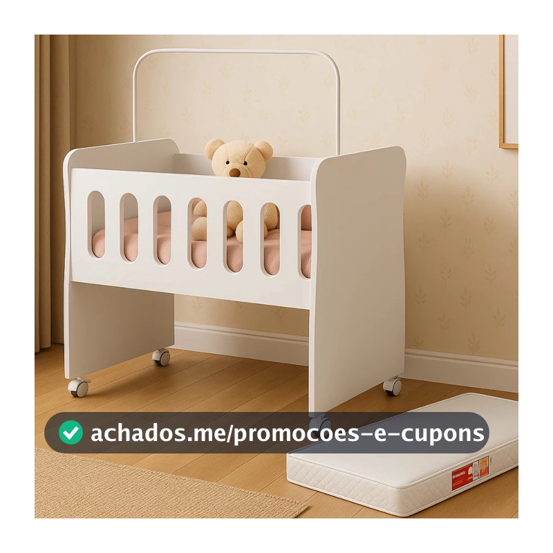 Mini Berço Bebê com Colchão Portátil Rodízios com Trava e Suporte Mosquiteiro Compacto Recém Nascido