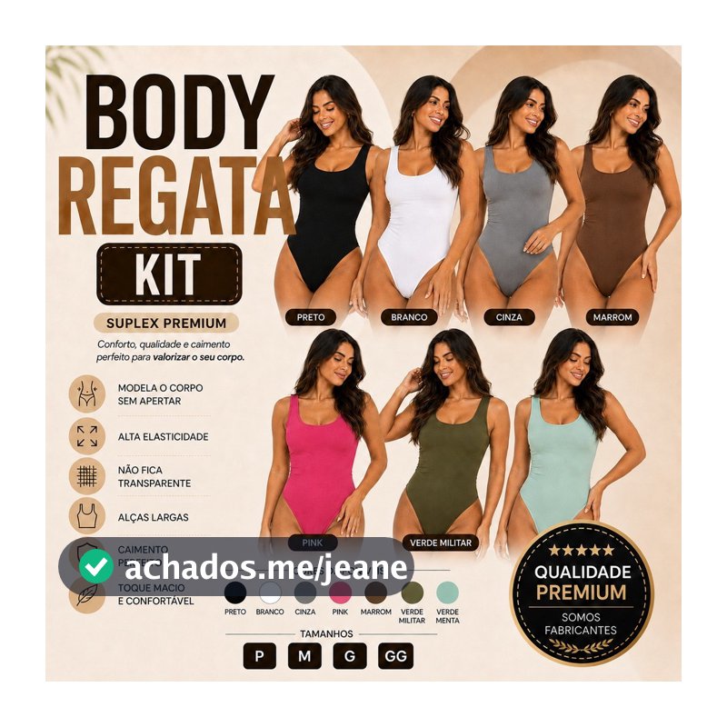 Kit  Body Feminino Decote Quadrado Modelagem Justa Confortável Básico Casual Elegante