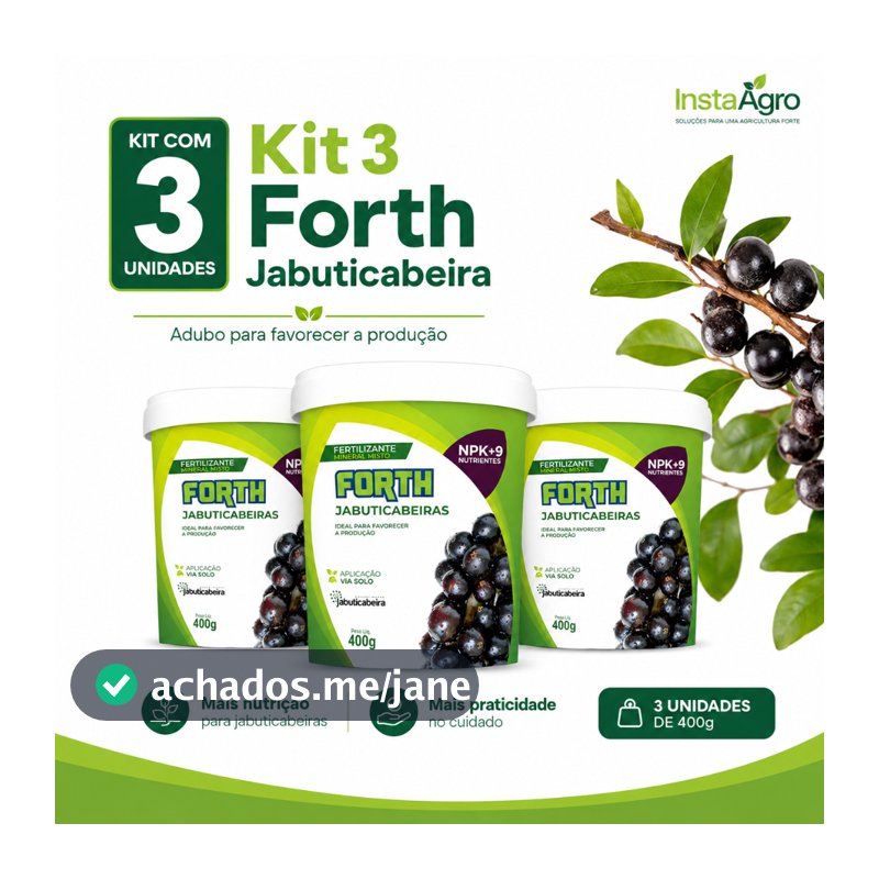 Kit 3 Adubo Fertilizante Forth Jabuticabeira 400g Para Jabuticaba Vasos Jardim Crescimento Saudável Pronto para Uso