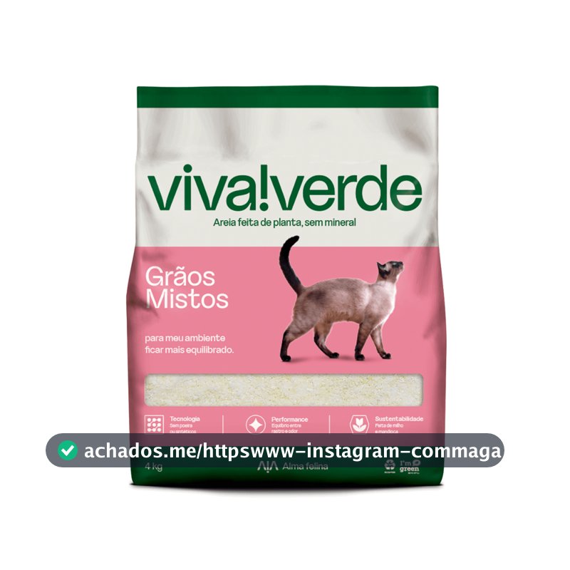 Areia Higiênica Biodegradável Viva Verde para Gatos -  Grãos Mistos - 4kg