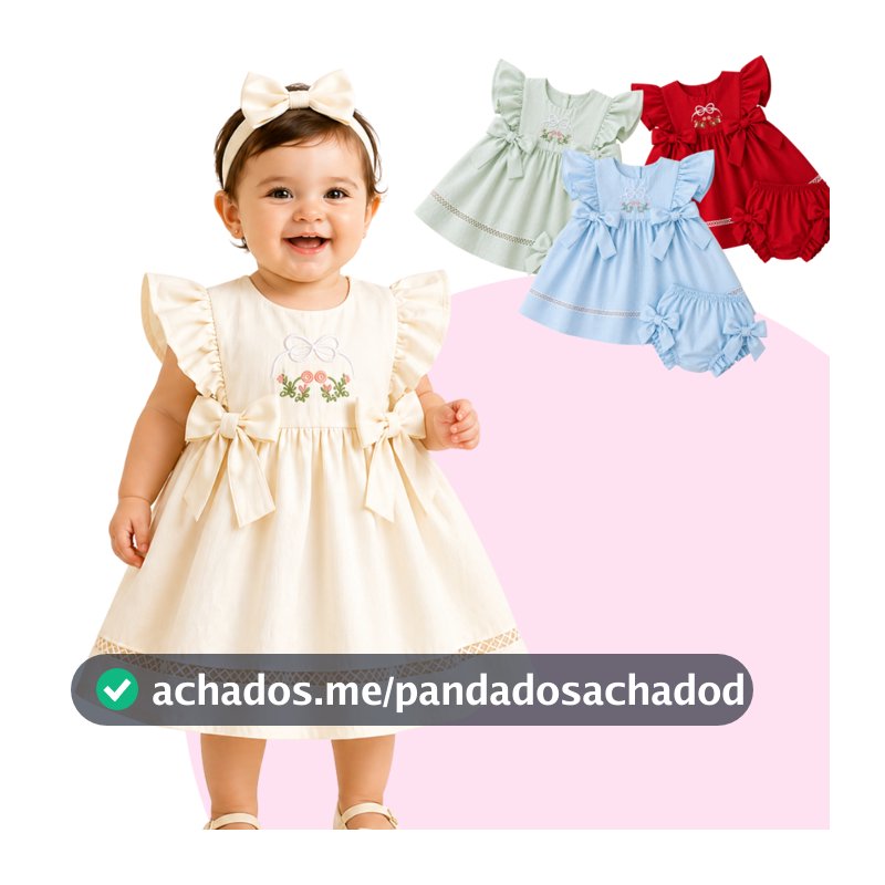 Vestido Infantil Bebê Bordado com Laços + Calcinha Conjunto Luxo Bebe Kit Vestido Calcinha Babys