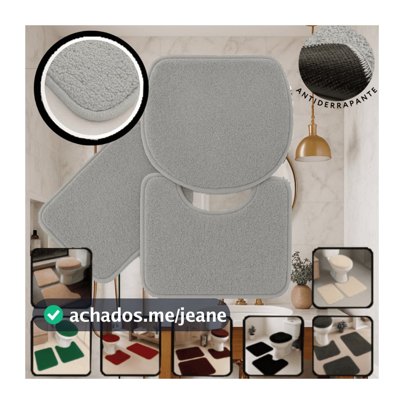 Tapete para Banheiro 3 Peças Pelúcia Algodão Macio Antiderrapante Rosa Preto Marfim Branco Cinza