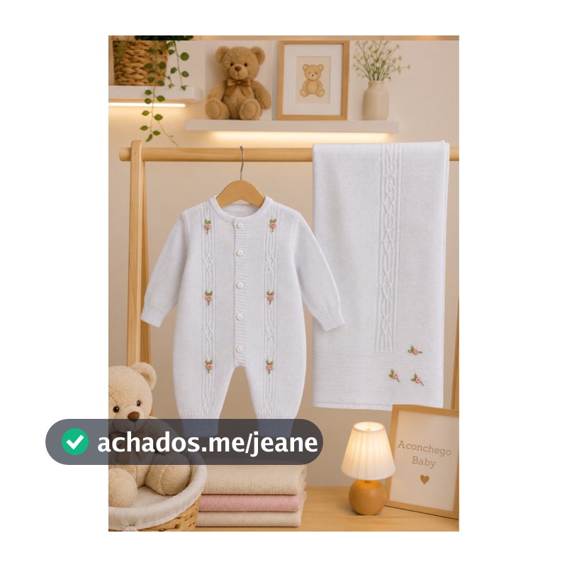 Saída Maternidade 2pcs Tricot Bordado Rococó Luxo Menina Macacão Vira pé e Manta Aconchego Bordado Feito à mão Labirinto