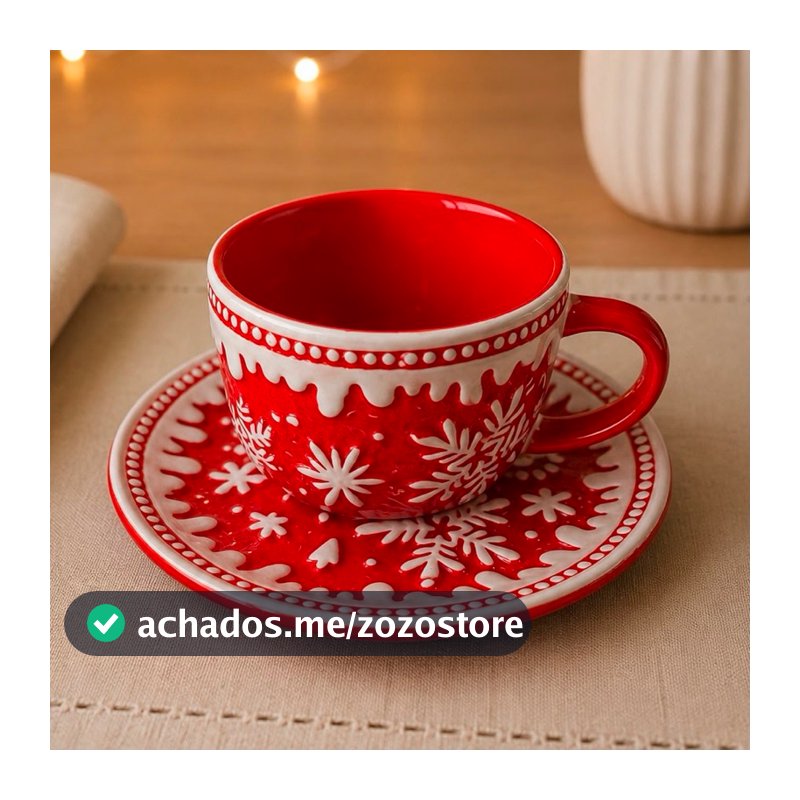 Xícara C/ Pires de Porcelana Xícara de Natal Mesa Posta Natalina