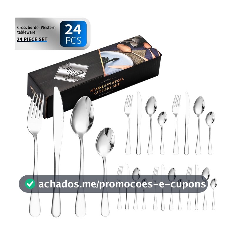 24 Peças Talheres de Aço Inox Garfo Colher Faca Colher De Mesa