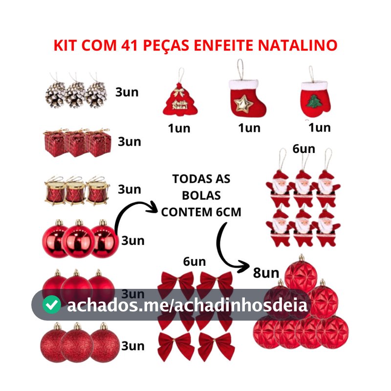 Kit Com 41 Peças De Enfeite Natalino Sortido Com Laço Bola Papai Noel Enfeite Tecido E Diversos