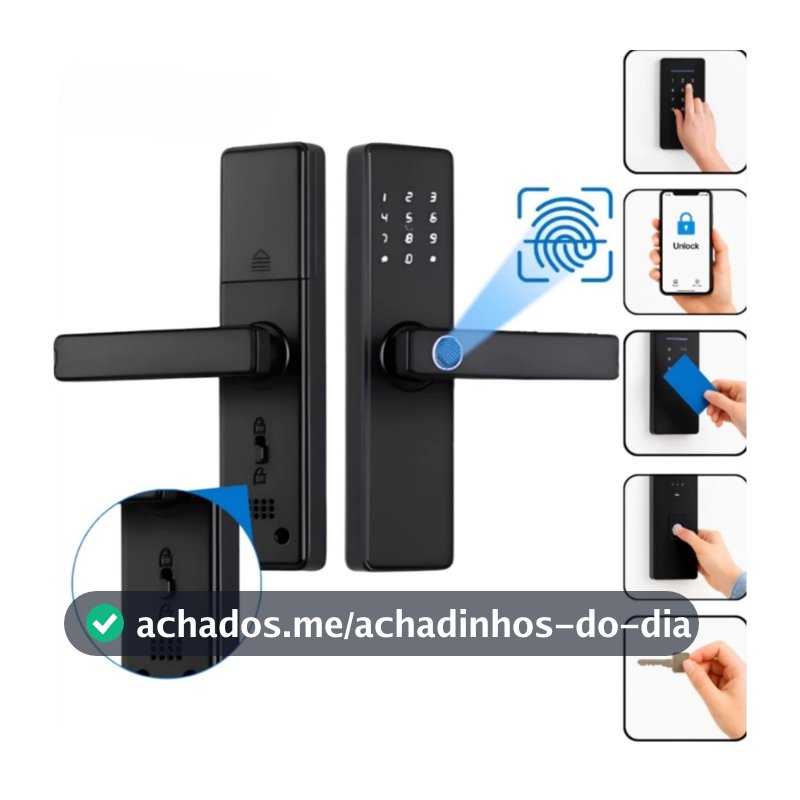 Tuya APP WIFI Fechadura Digital Eletrica Inteligente 5 Em 1 – Biometria, Senha, NFC E Chave Tradicional