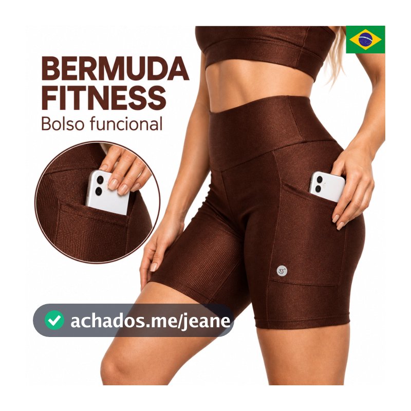 Bermuda Corrida Feminina Compressão Alta com Bolso Cintura Alta Anti Atrito Não Enrola