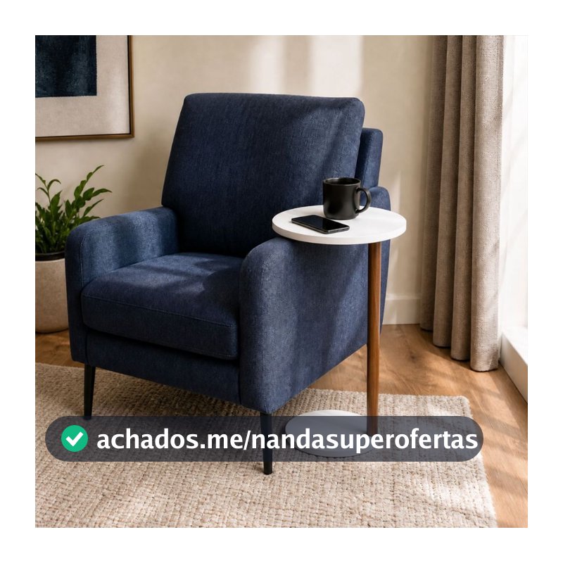 Mesa de Apoio Lateral Sofá Redonda MDF Branco Fabricação Própria Beto Móveis