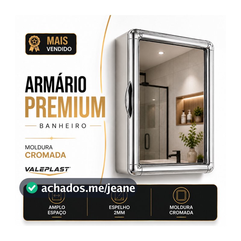 Armário Banheiro Plástico Espelheira Espelho Vidro 2mm Moldura Cromada Branco Preto Sobrepor Embutir Parafusos e Buchas