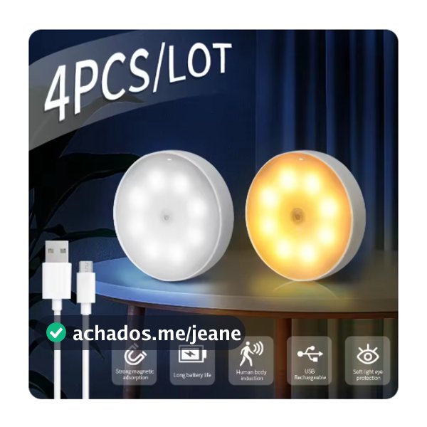 Luminária Led Lâmpada Sem Fio Sensor De Presença Automático Inteligente Recarregável USB