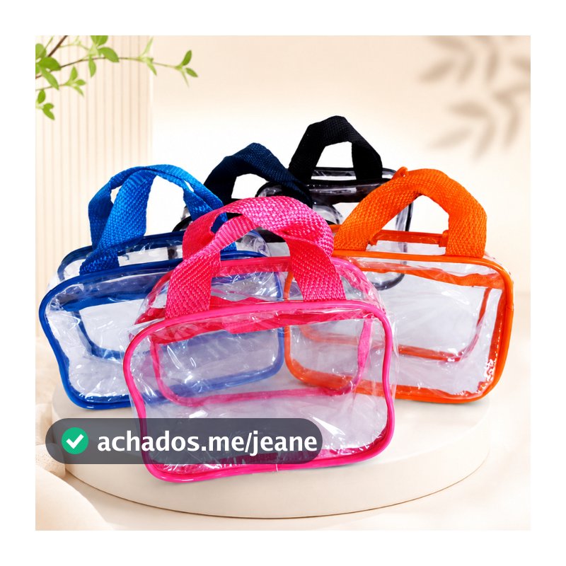 kit 15 Necessaire mini tipo cristal com alça organizadora de maquiagem/lembrancinha 13x19cm