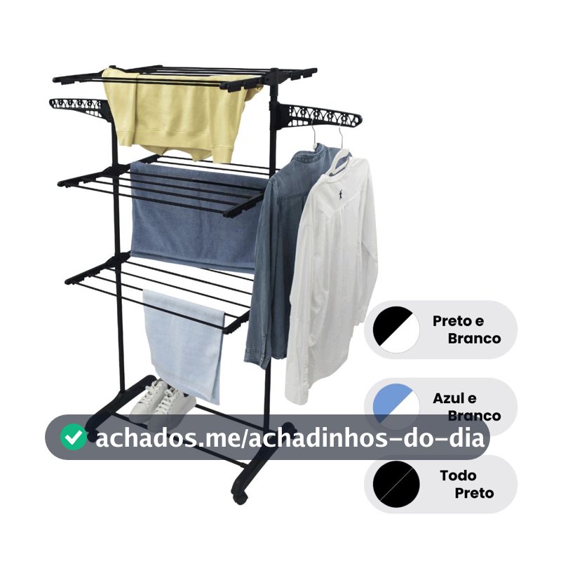Varal De Chão Roupa Calcinha Grade 3 Andares Dobrável Portátil