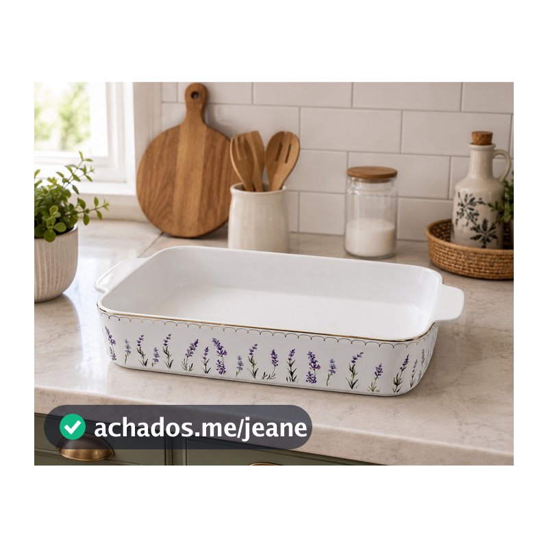 Travessa Cerâmica Refratária  Retangular Lavanda 1,5L-30,5cm
