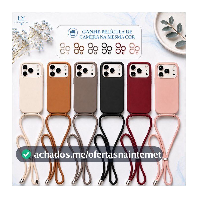 Capa Capinha com Cordão para iPhone 17 17 Air 16 16E/17E 15 14 13 12 11 Pro Max TPU Aveludada Antichoque