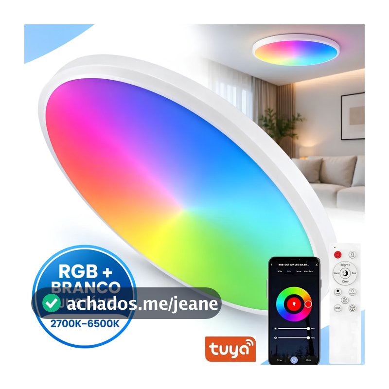 Luz de Teto Inteligente 21/24W RGB + CCT Controle por App e Voz Alexa Google 2700K-6500K Ajustável