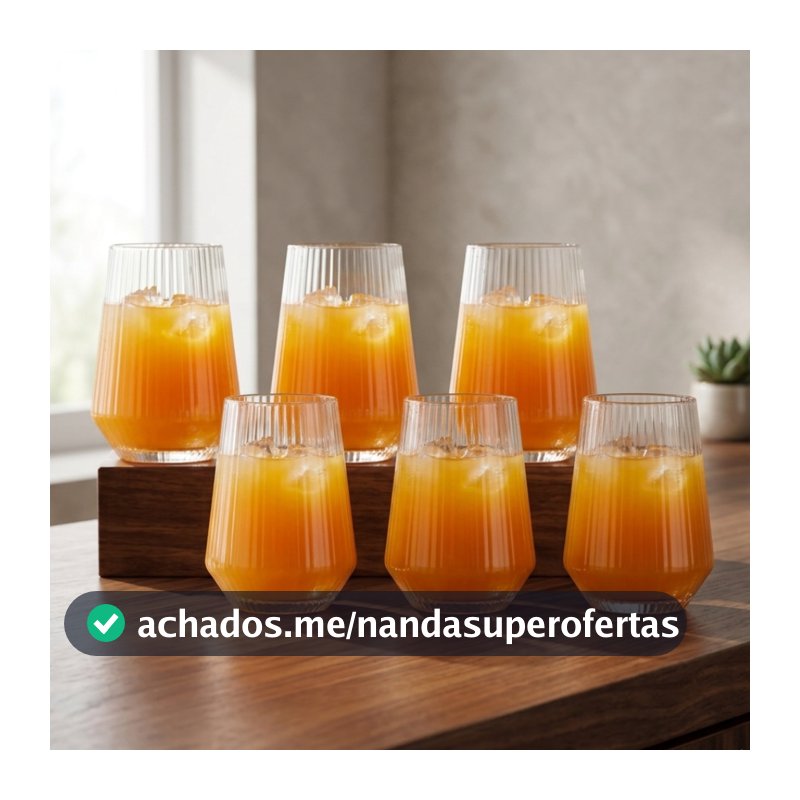 Copo de Vidro Canelado Long Diamante 400ml, Jogo de Copos de Vidro 6pcs – Ruvolo