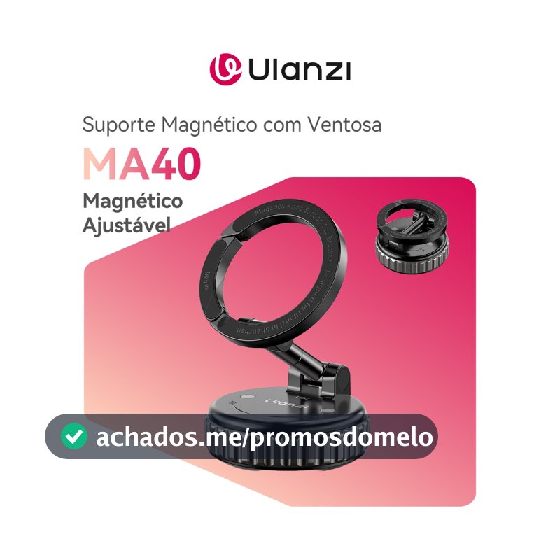 ULANZI MA40 MagLock Suporte Magnético com Ventosa, Compatível com MagSafe, Ajuste Multiângulo para Celular